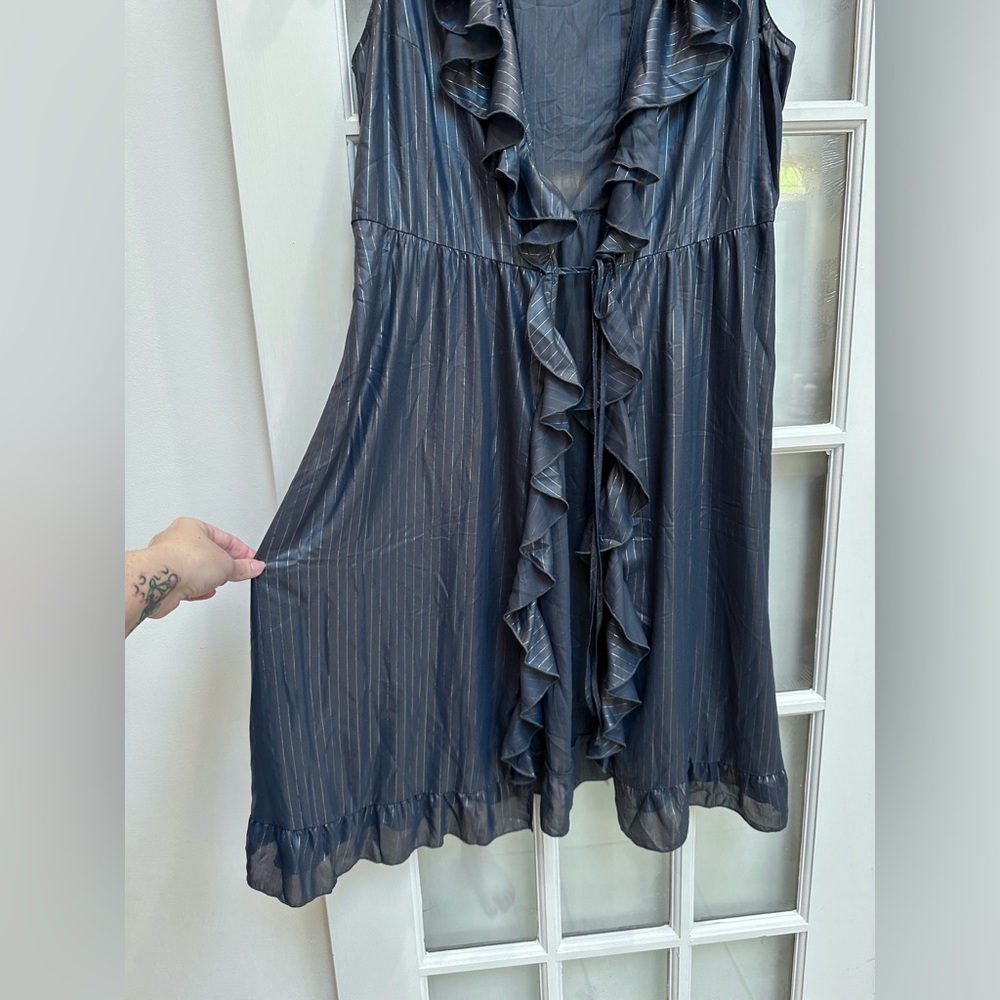 Victoria's Secret Shimmering Slate Blue Striped Ruffle Intimates Robe Size XL - Picture 6 of 13